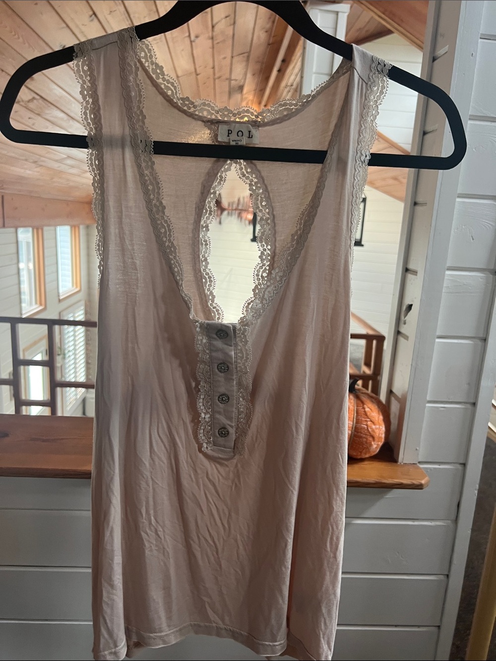 POL Lace-Trim Open Back Tank Light Taupe